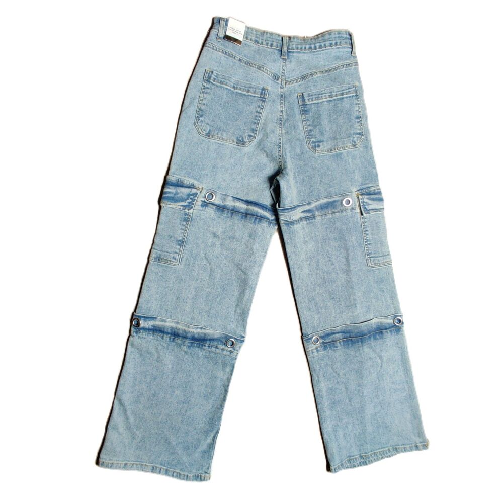 Epic Bleu Women’s Size 5 Baggy Convertible Cargo Jeans Light Wash Wide Leg NWT - Picture 2 of 9